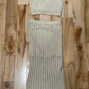 Cream Knit Skirt Set